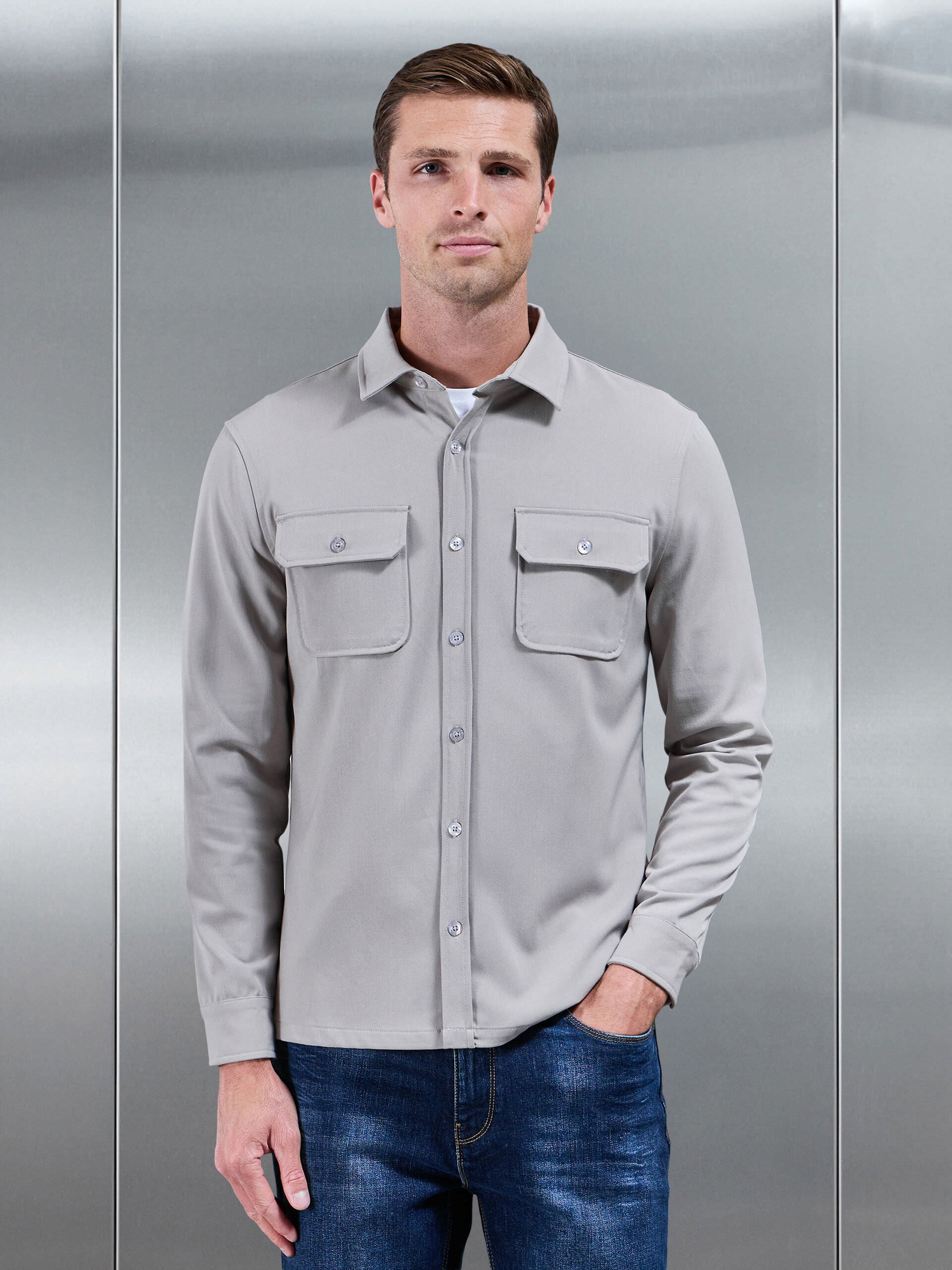 Textured Overshirt in Stone