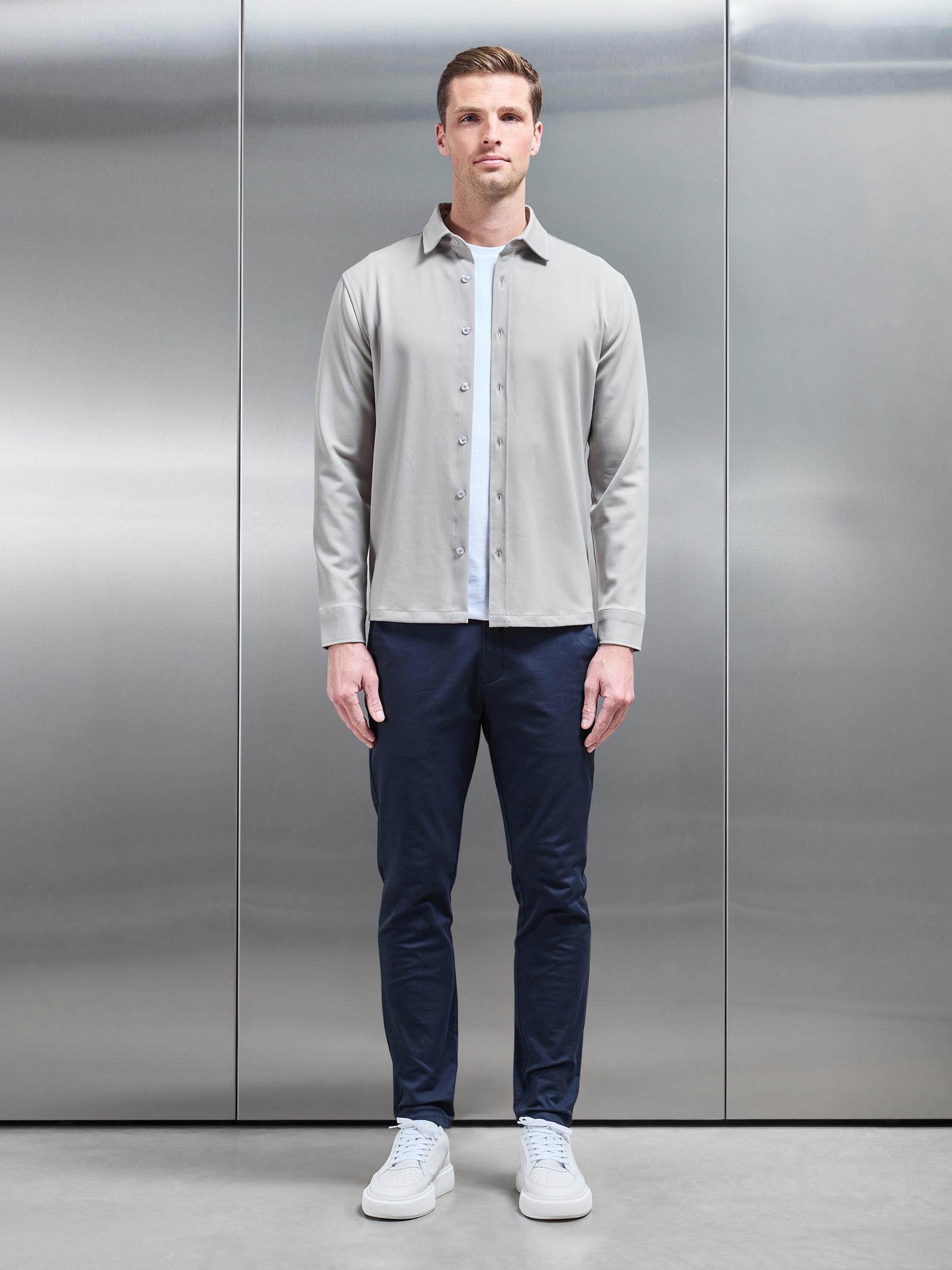 Textured Button Through Shirt in Stone