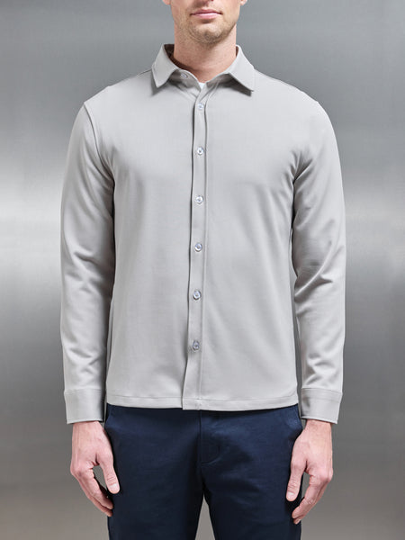 Textured Button Through Shirt in Stone