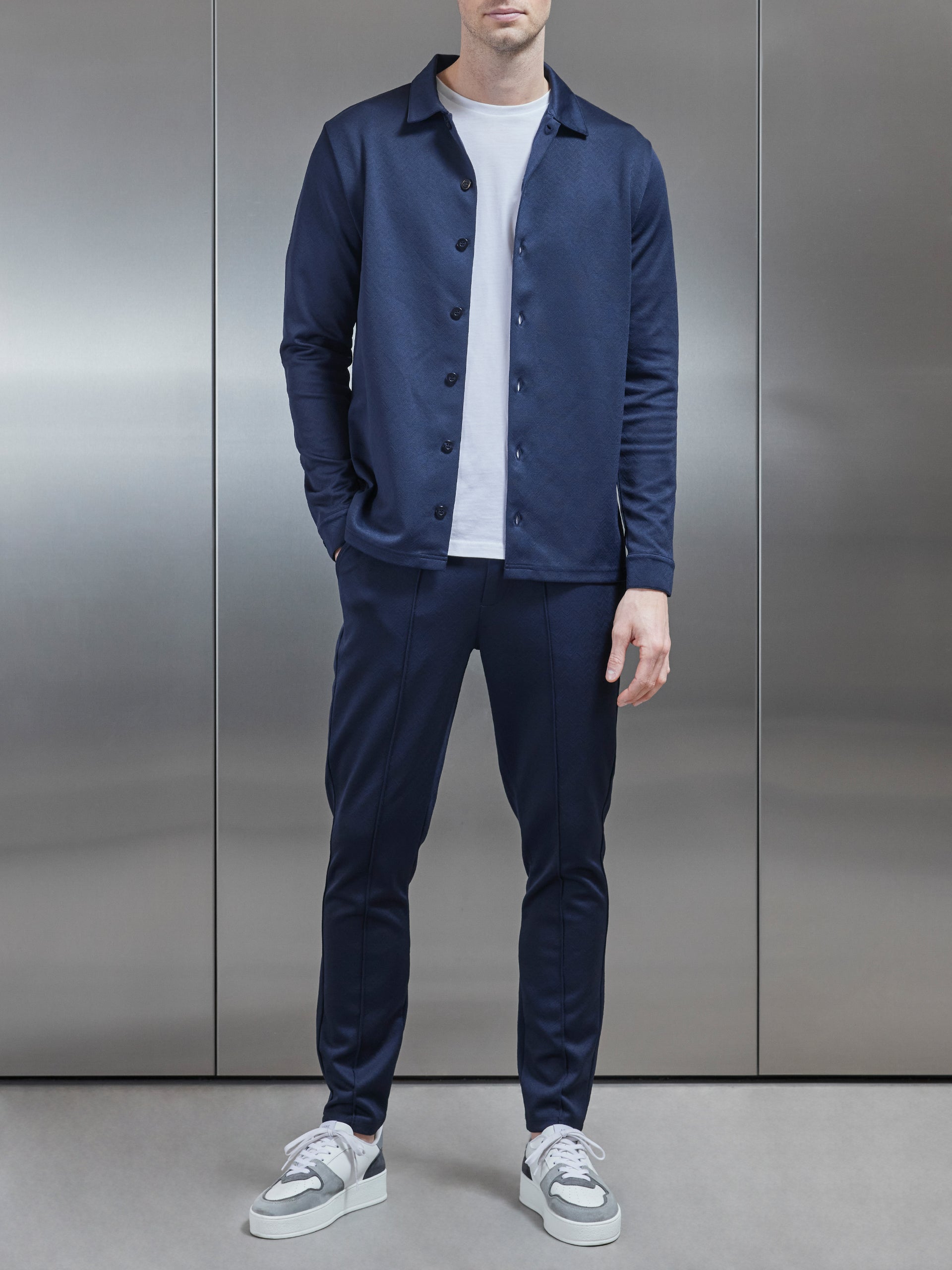 Textured Interlock Overshirt in Navy