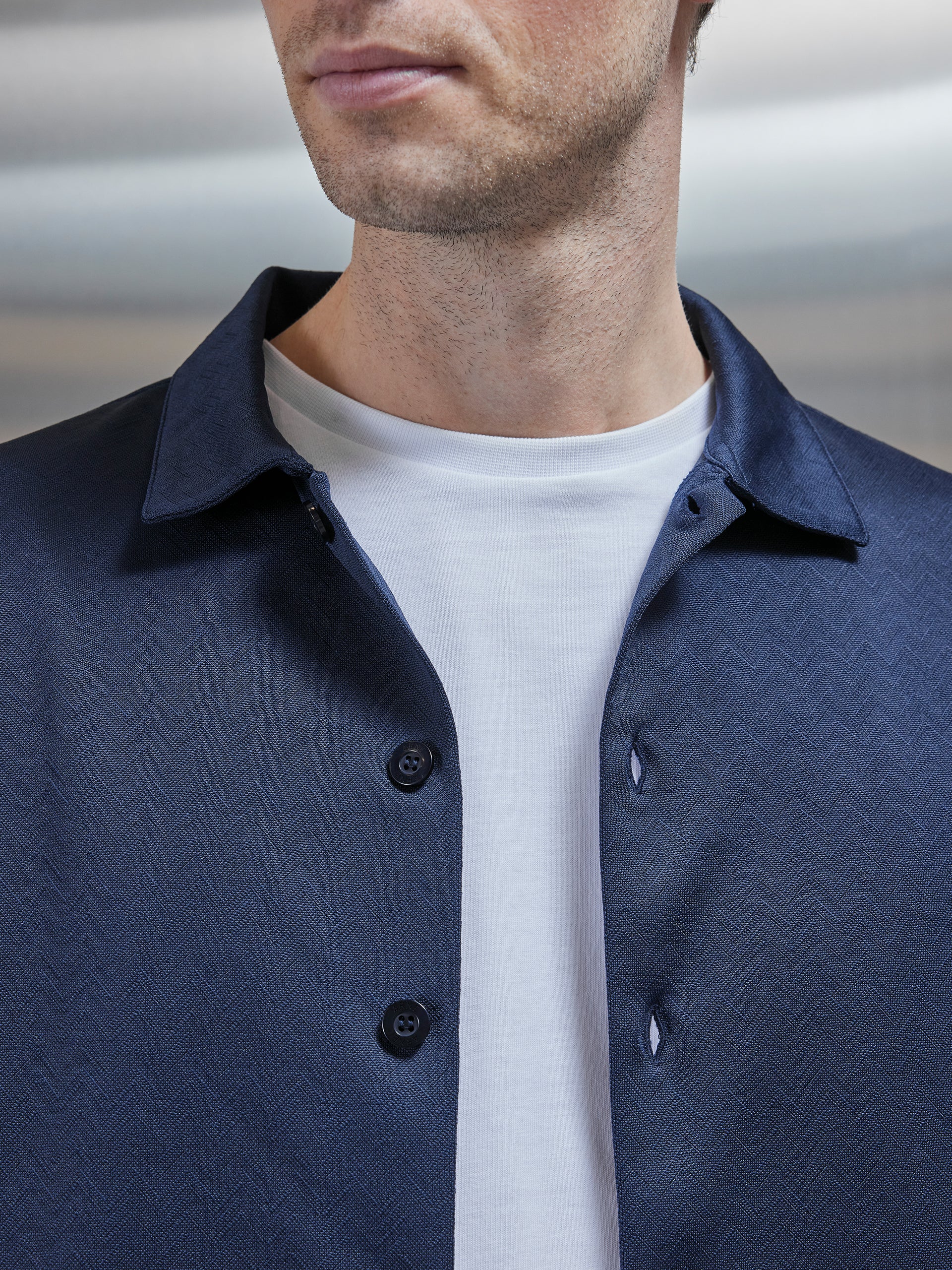 Textured Interlock Overshirt in Navy