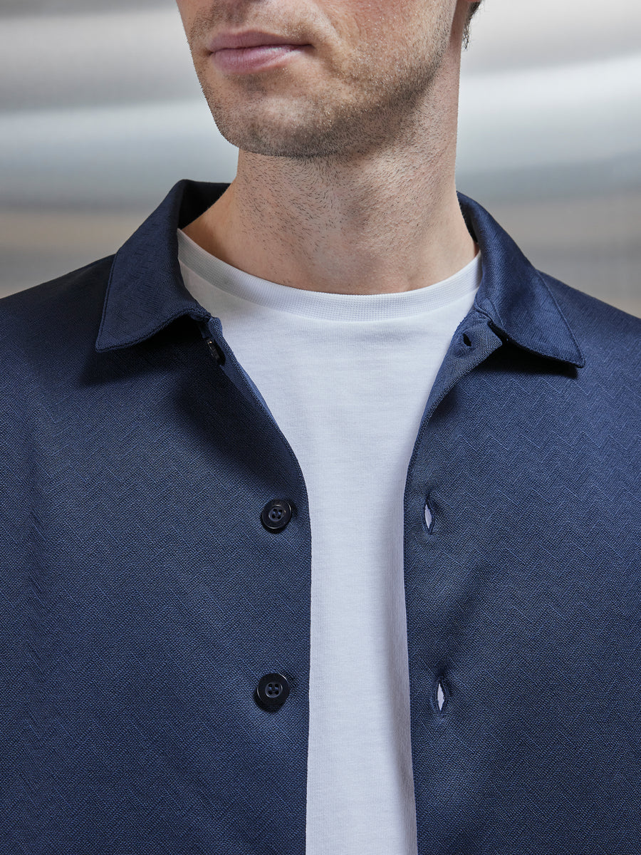 Textured Interlock Overshirt in Navy ARNE