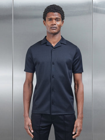 Textured Interlock Revere Collar Shirt in Black