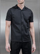 Textured Interlock Revere Collar Shirt in Black