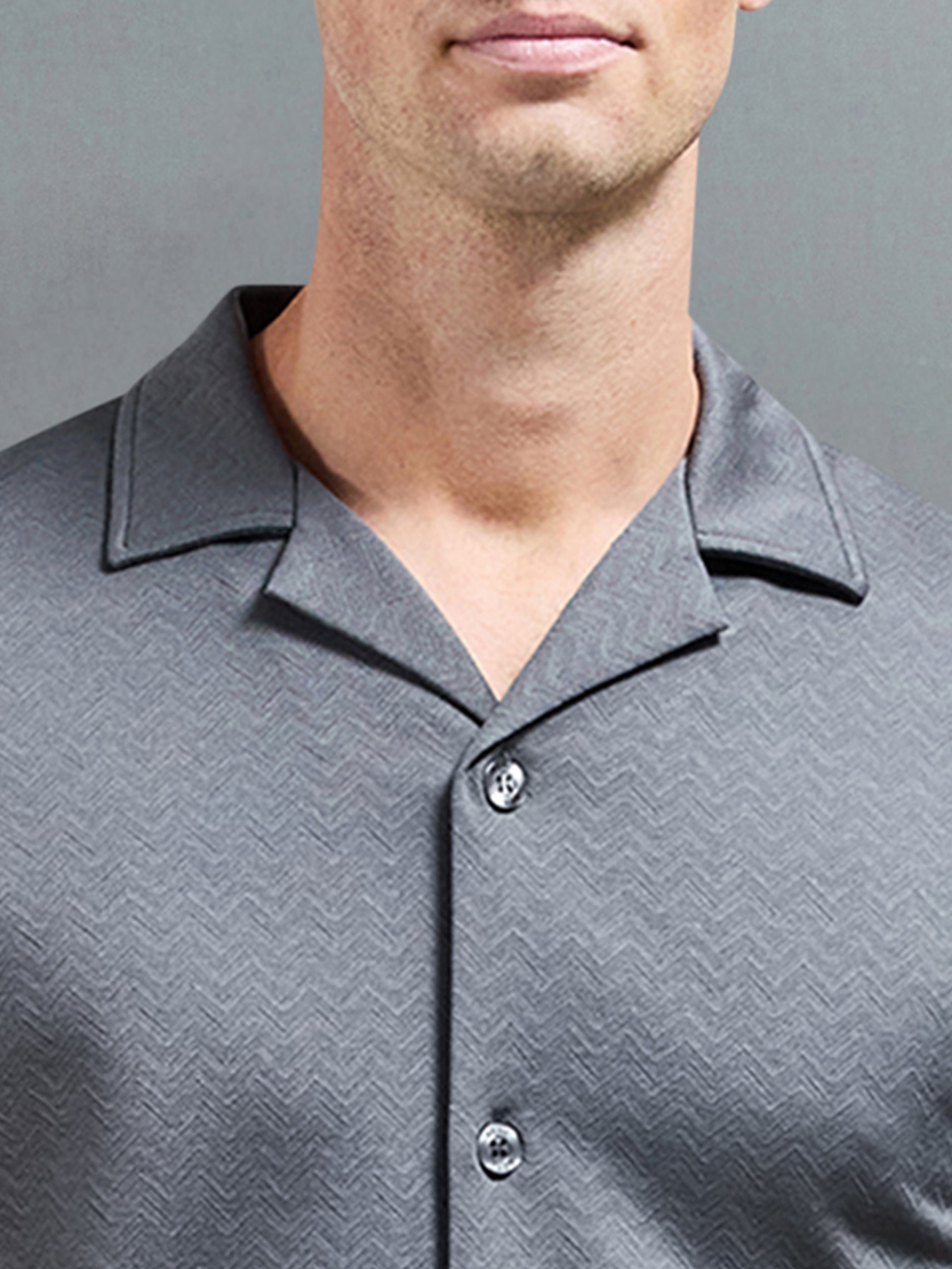 Textured Interlock Revere Collar Shirt in Grey