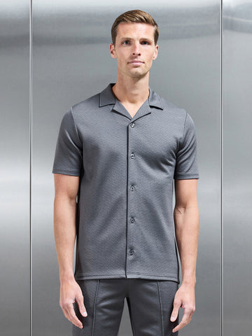 Textured Interlock Revere Collar Shirt in Grey