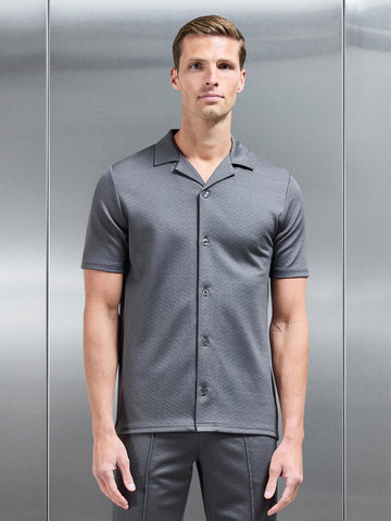 Textured Interlock Revere Collar Shirt in Grey