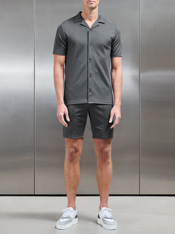 Textured Interlock Revere Collar Shirt in Grey