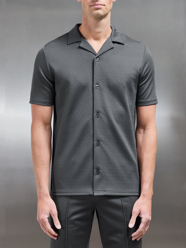 Textured Interlock Revere Collar Shirt in Grey