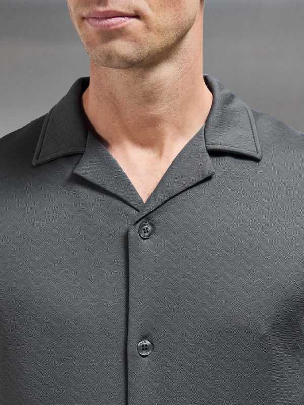 Textured Interlock Revere Collar Shirt in Grey