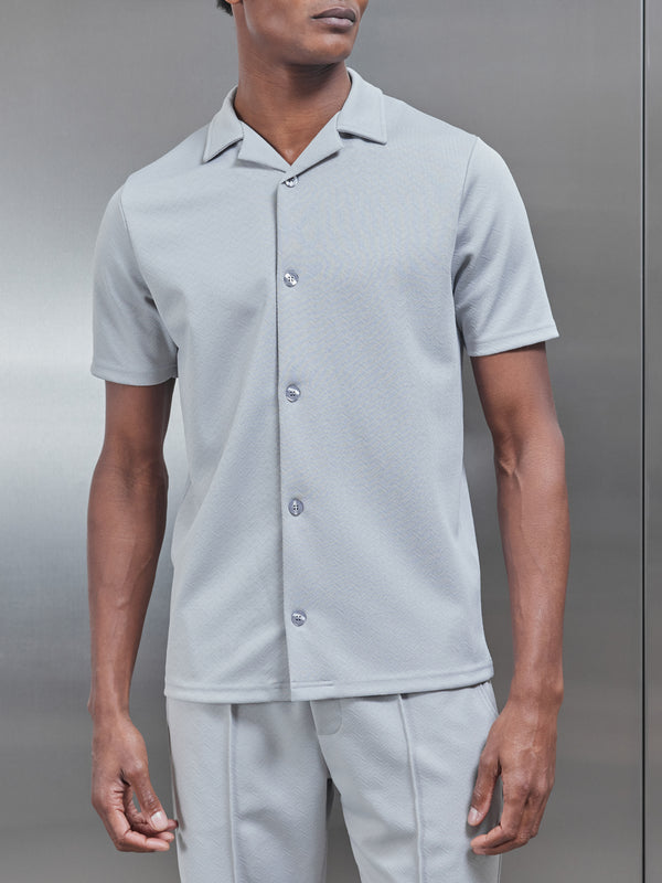 Textured Interlock Revere Collar Shirt in Mid Grey