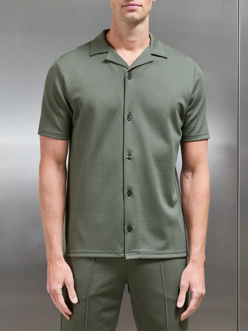 Textured Interlock Revere Collar Shirt in Olive