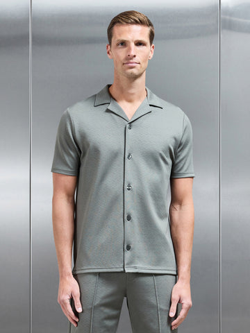 Textured Interlock Revere Collar Shirt in Olive