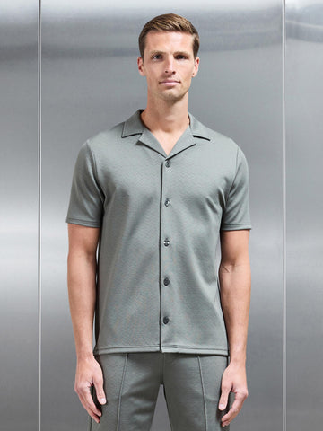 Textured Interlock Revere Collar Shirt in Olive