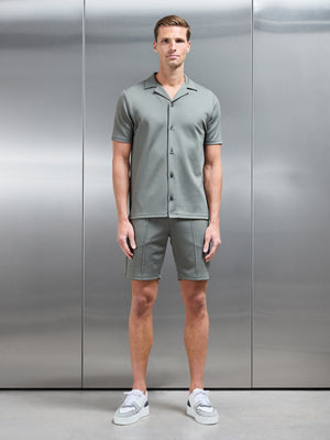 Textured Interlock Revere Collar Shirt in Olive
