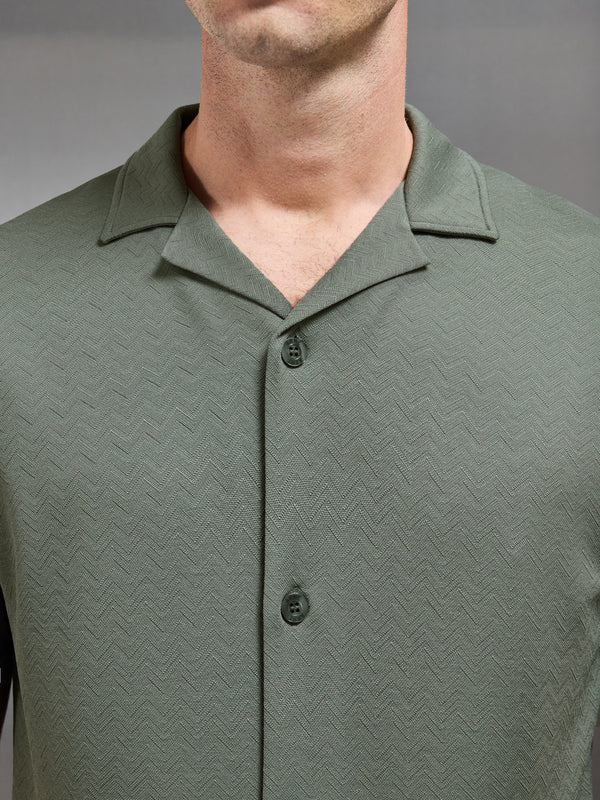 Textured Interlock Revere Collar Shirt in Olive