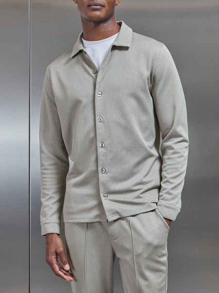 Textured Interlock Overshirt in Stone