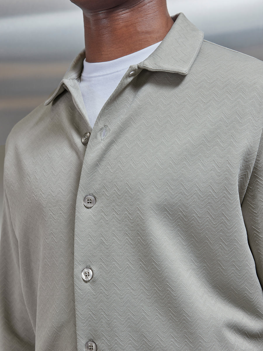 Textured Interlock Overshirt in Stone