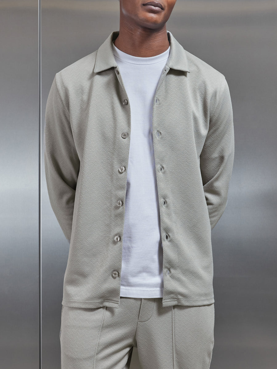 Textured Interlock Overshirt in Stone