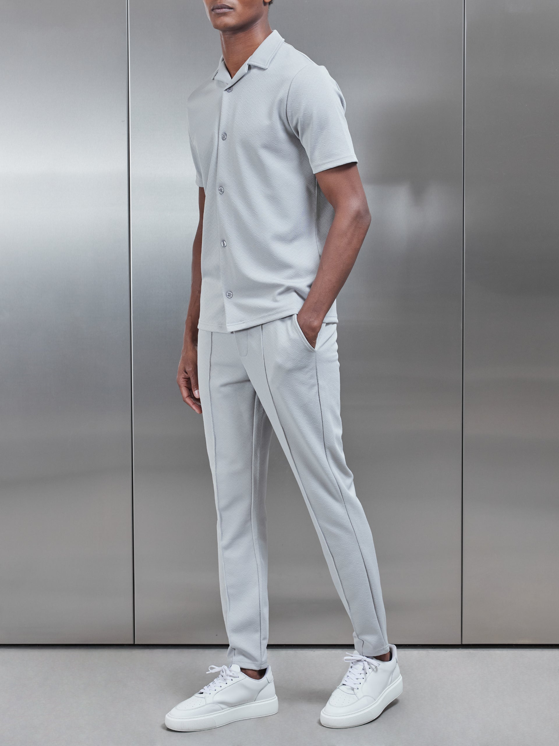 Textured Interlock Trouser in Mid Grey