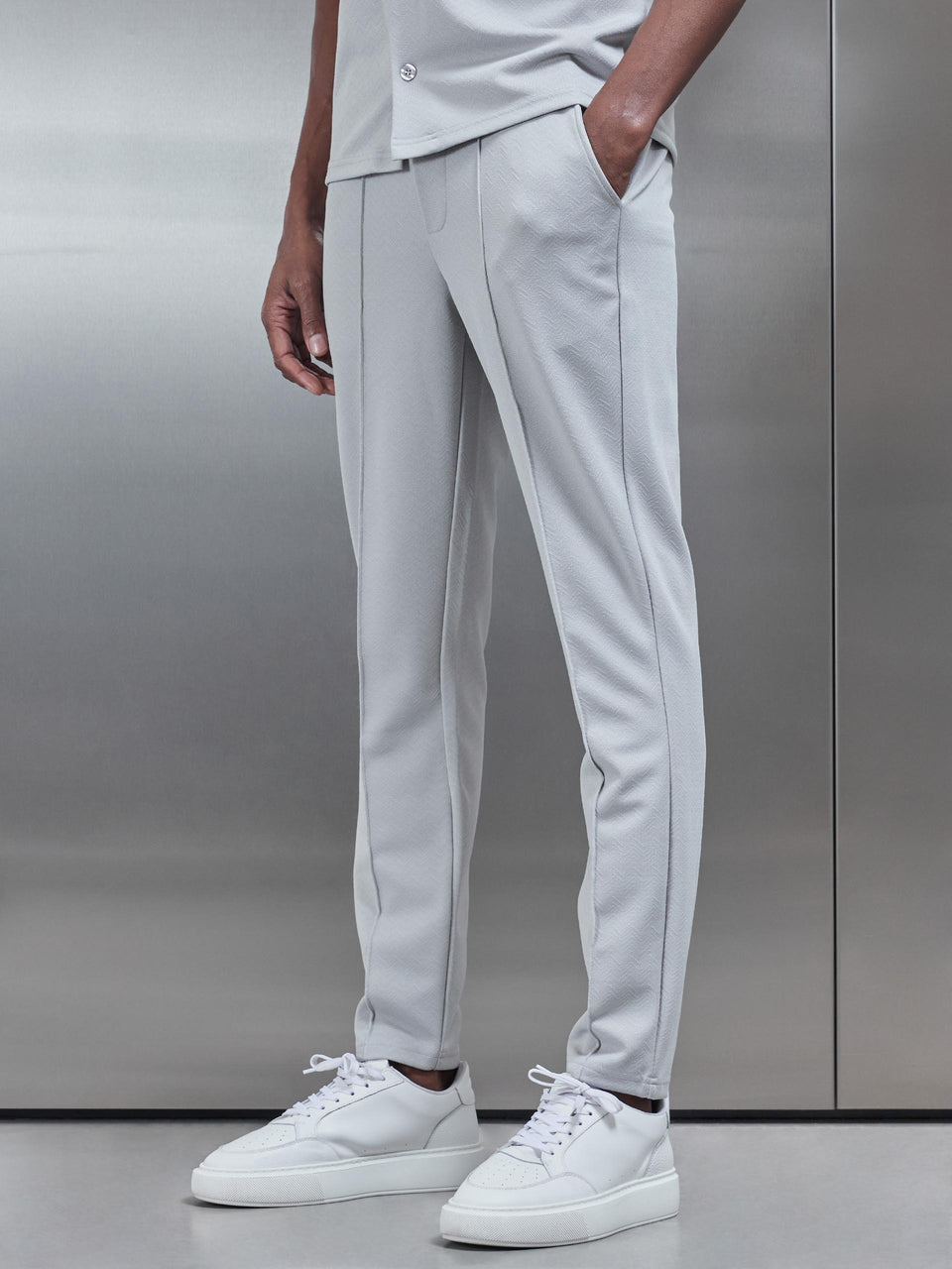 Textured Interlock Trouser in Mid Grey