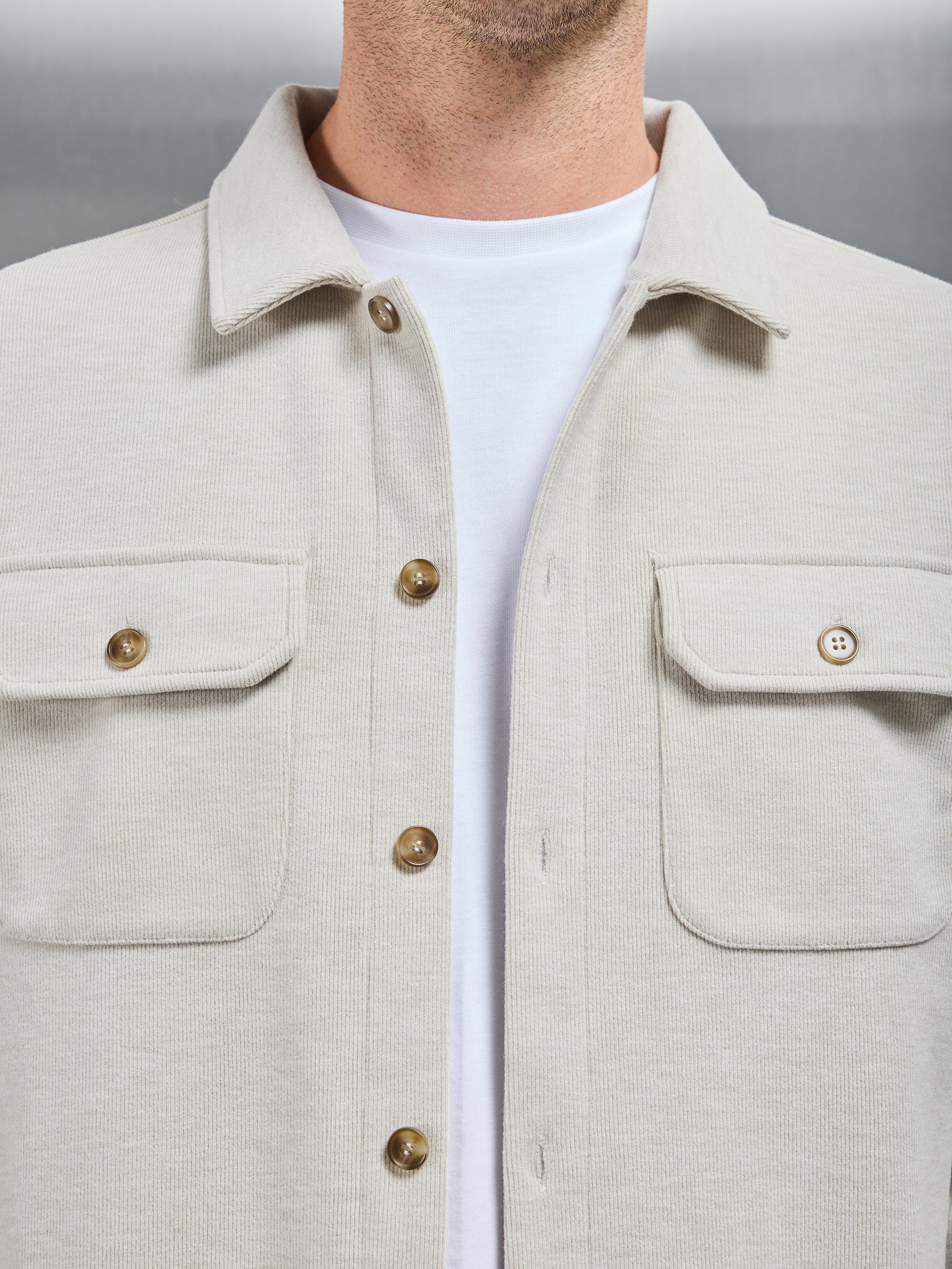 Textured Knitted Overshirt in Stone