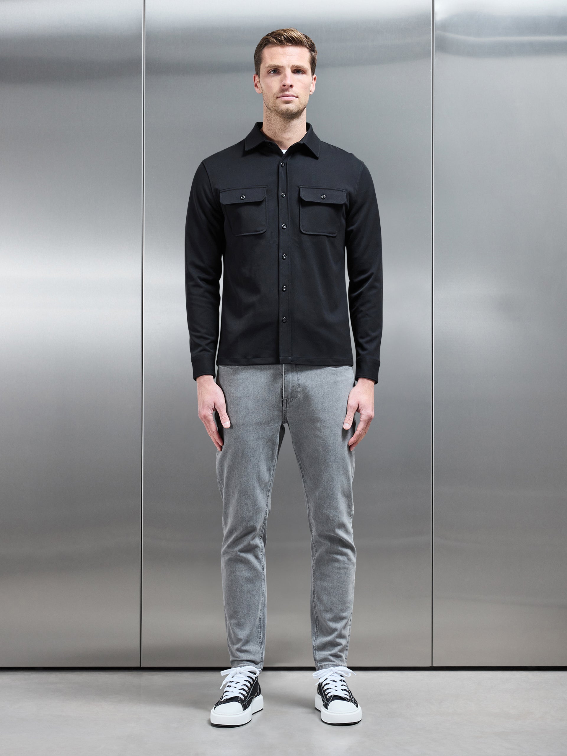 Textured Overshirt in Black