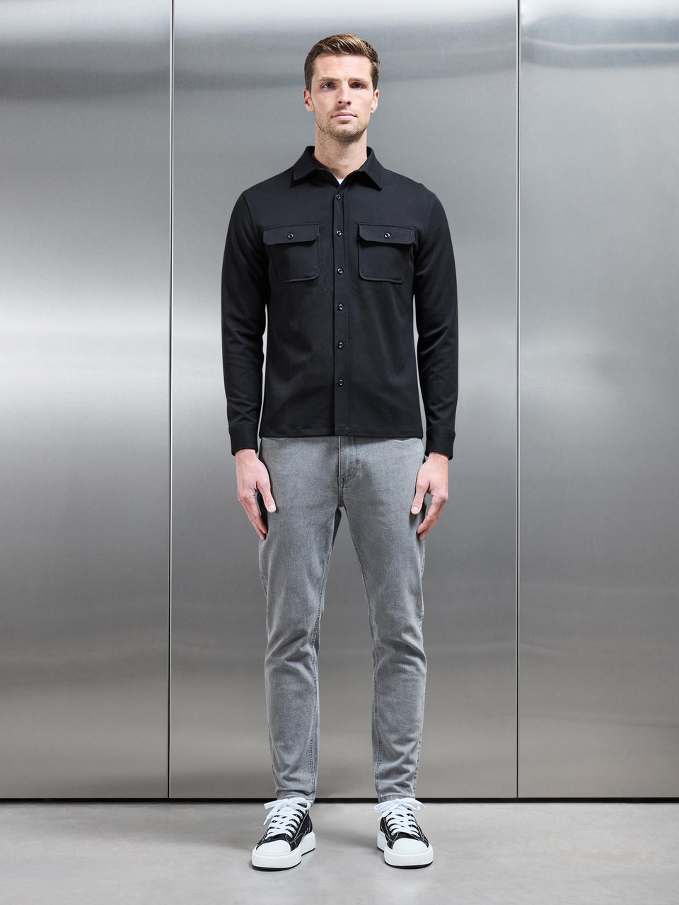 Textured Overshirt in Black