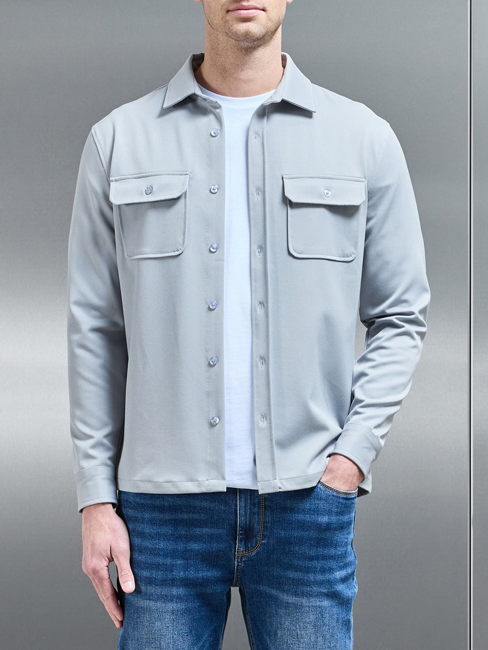 Textured Overshirt in Mid Grey