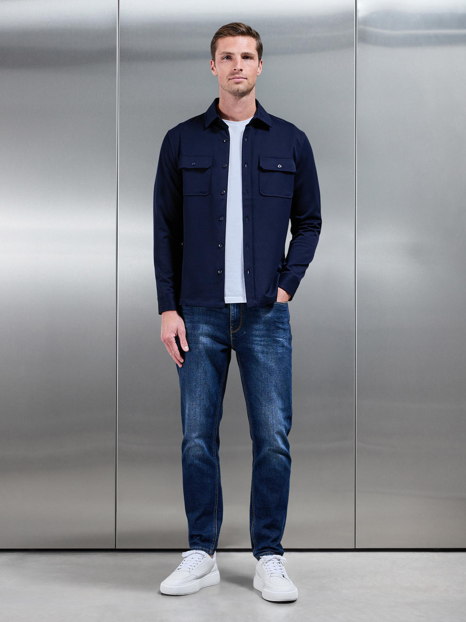 Textured Overshirt in Navy
