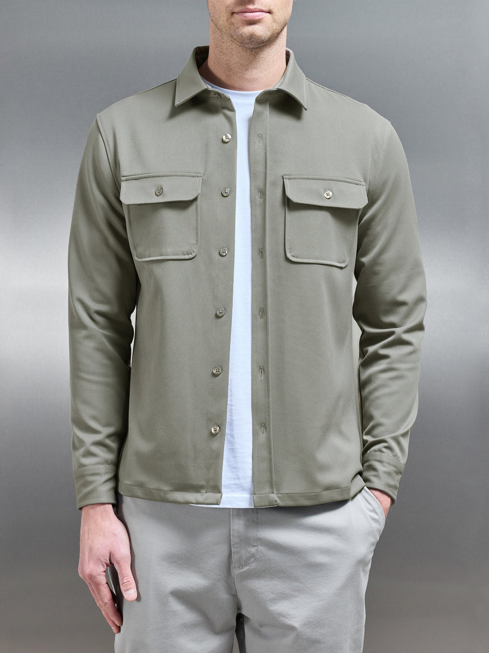 Textured Overshirt in Olive