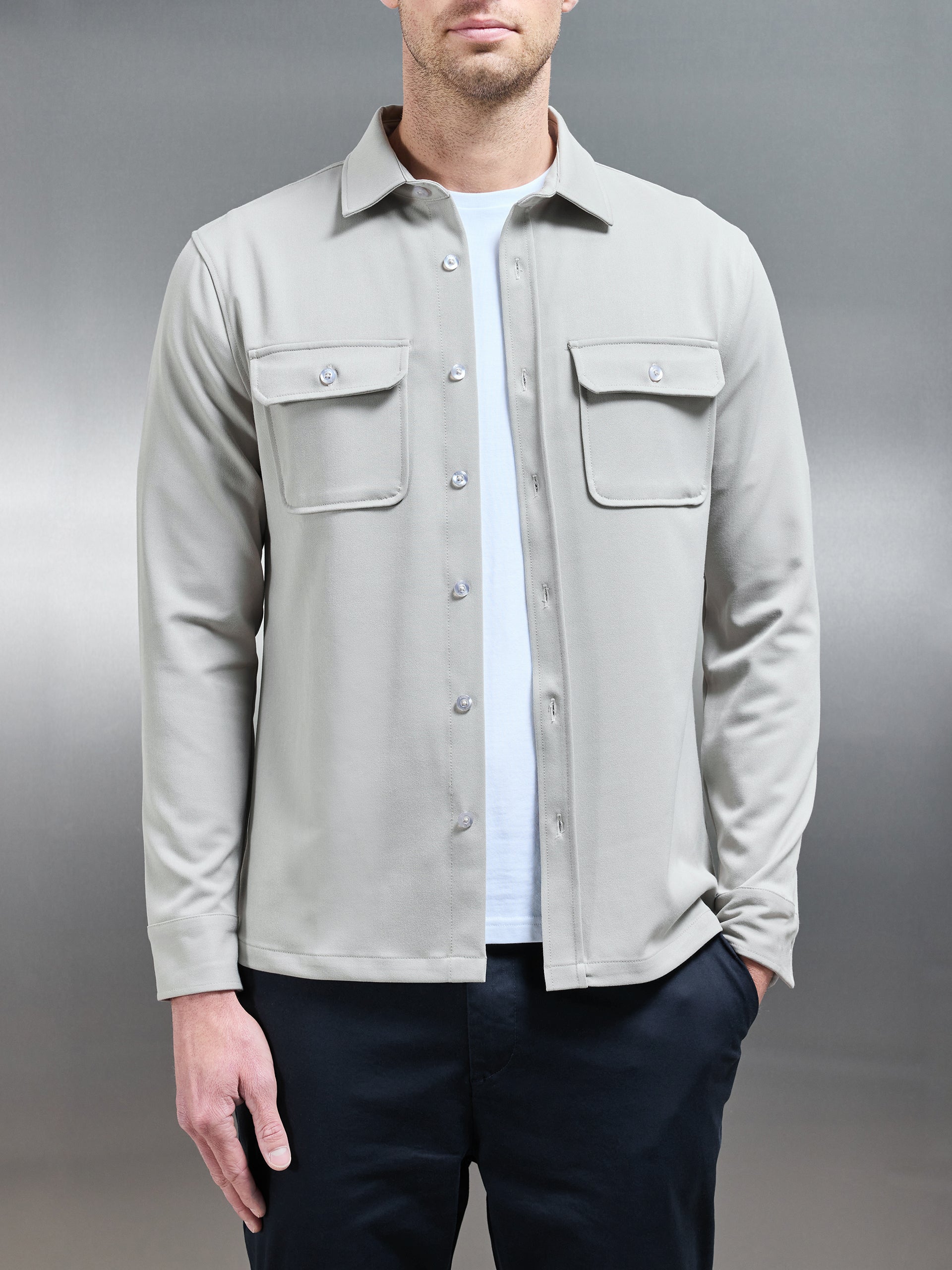 Textured Overshirt in Stone