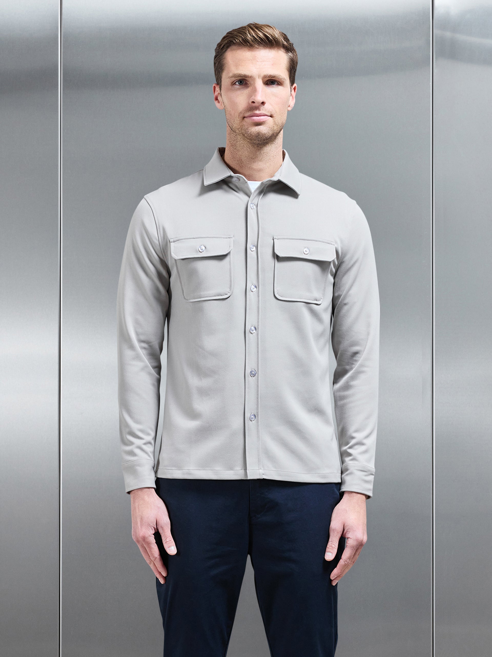Textured Overshirt in Stone
