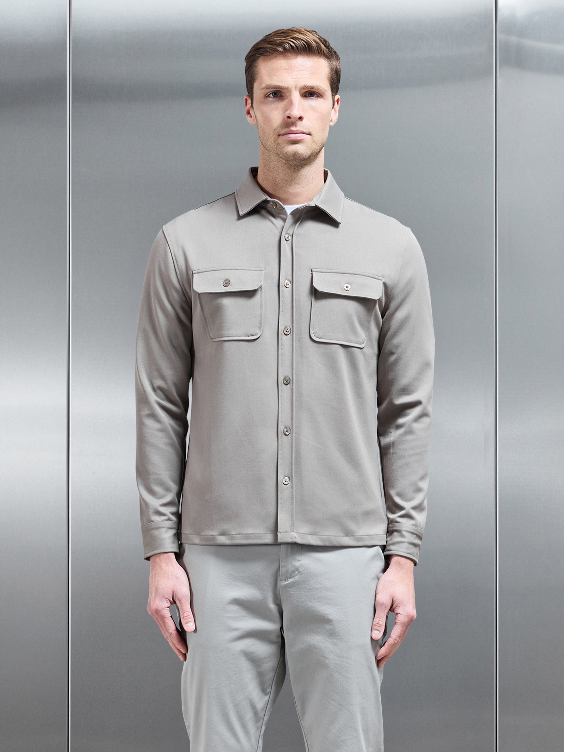 Textured Overshirt in Taupe