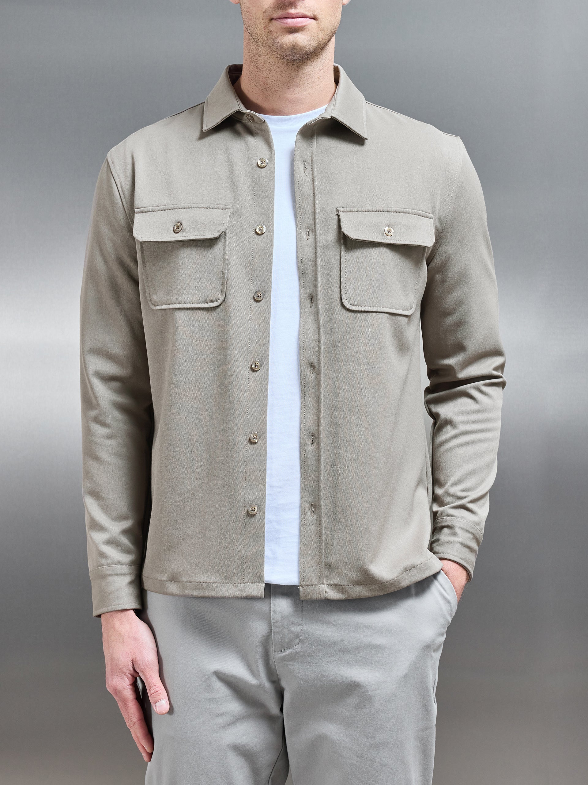 Textured Overshirt in Taupe