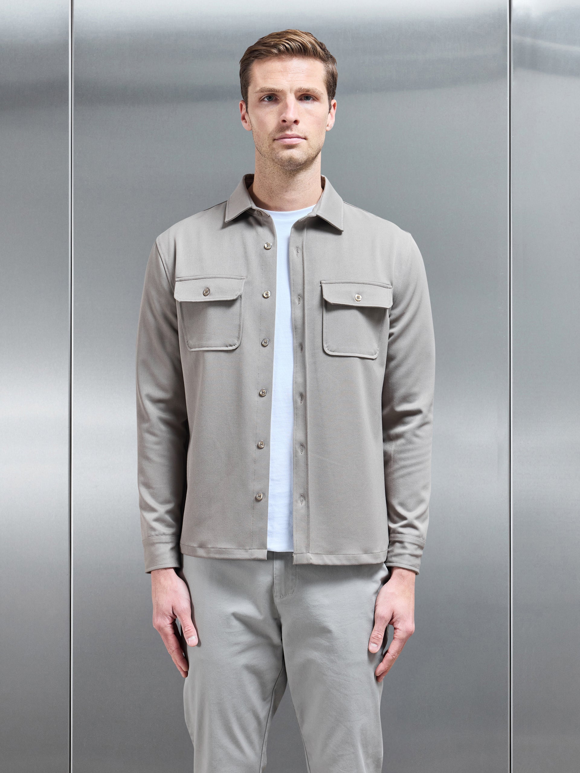 Textured Overshirt in Taupe