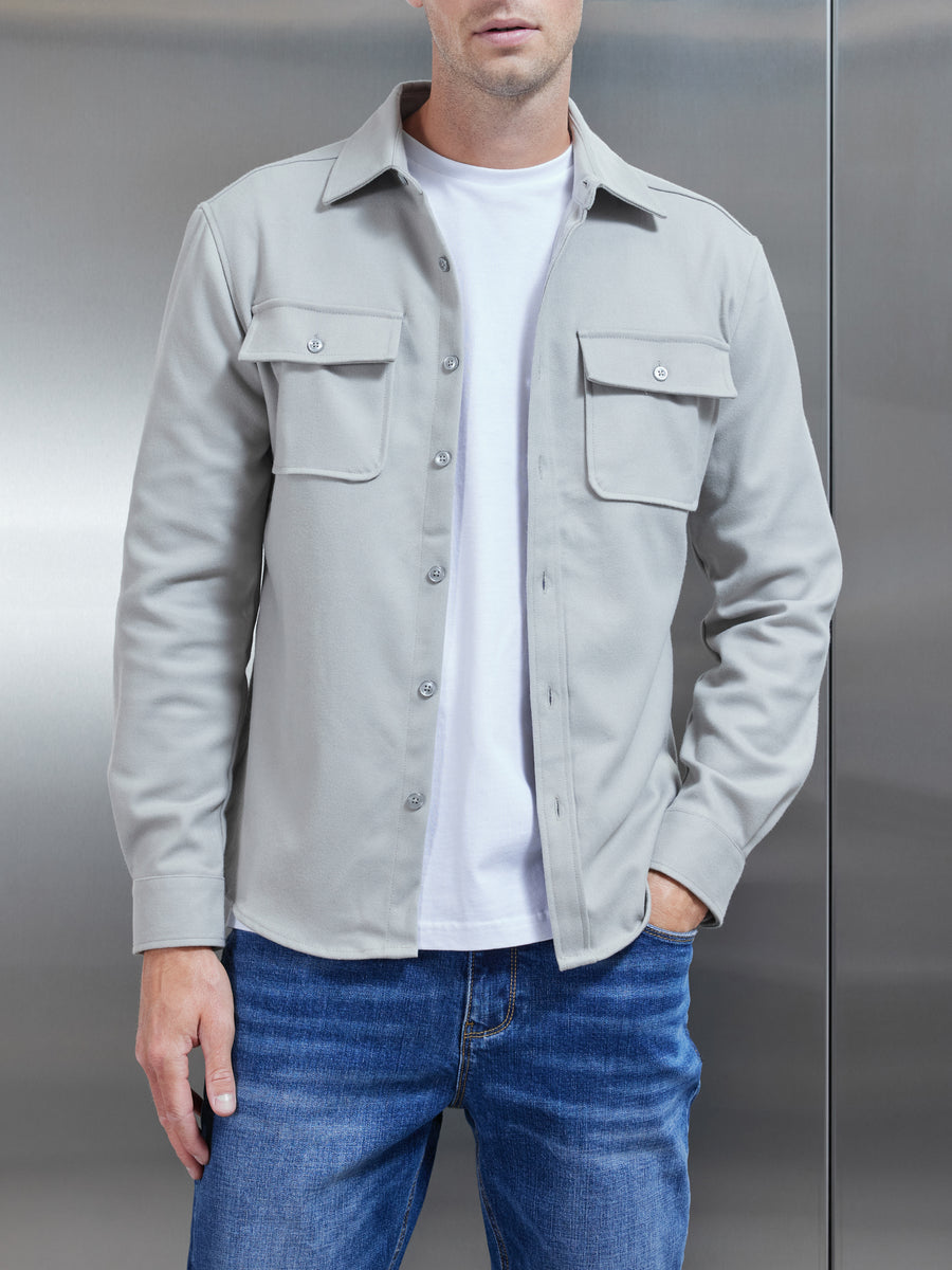 Smart Textured Overshirt in Stone