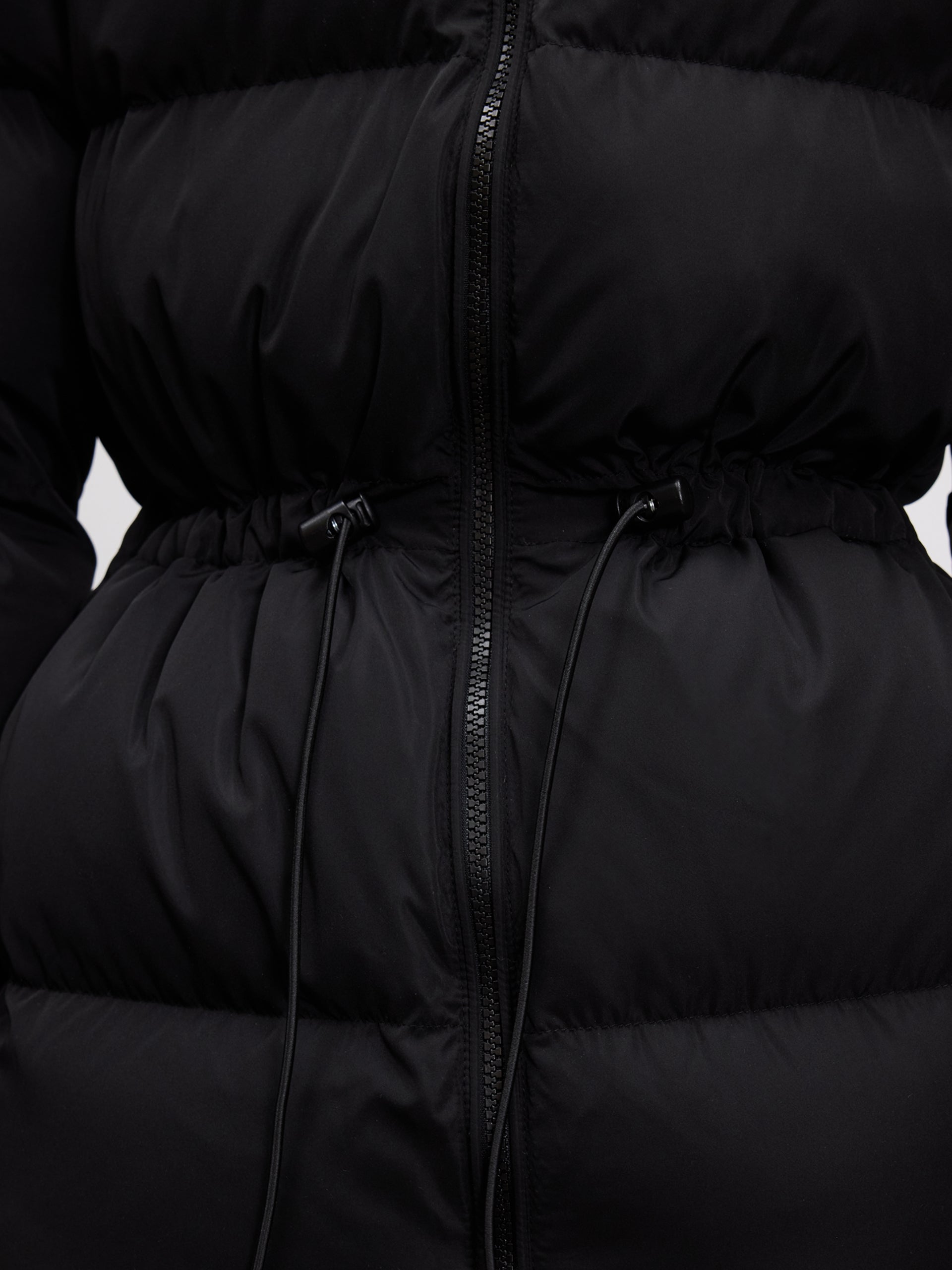 Womens Tie Waist Puffer Jacket in Black