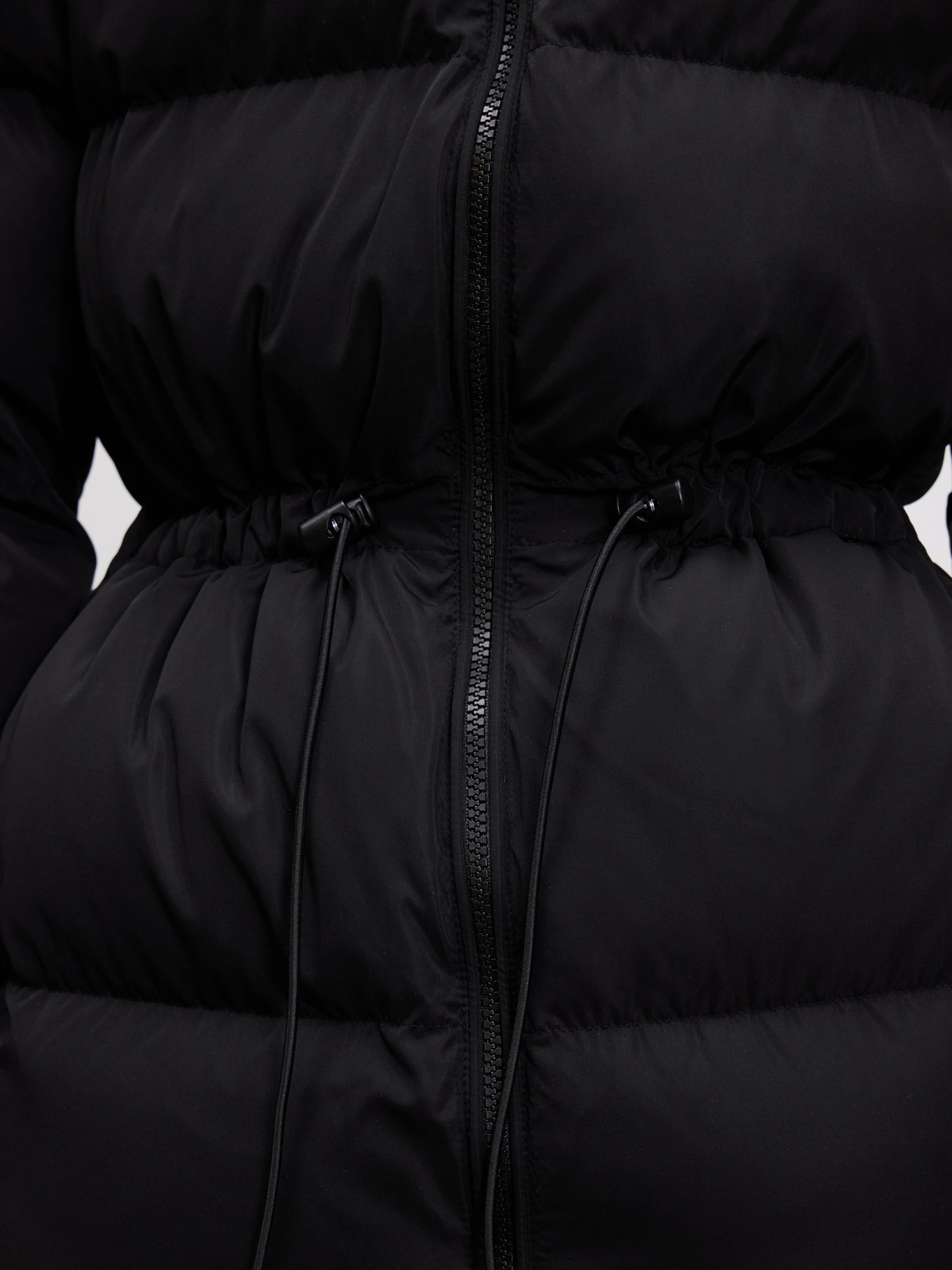 Womens Tie Waist Puffer Jacket in Black