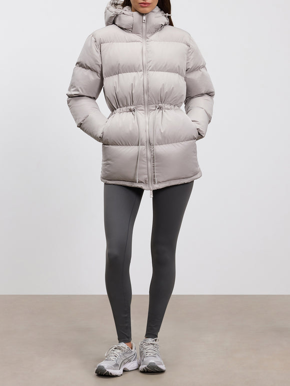Womens Tie Waist Puffer Jacket in Stone