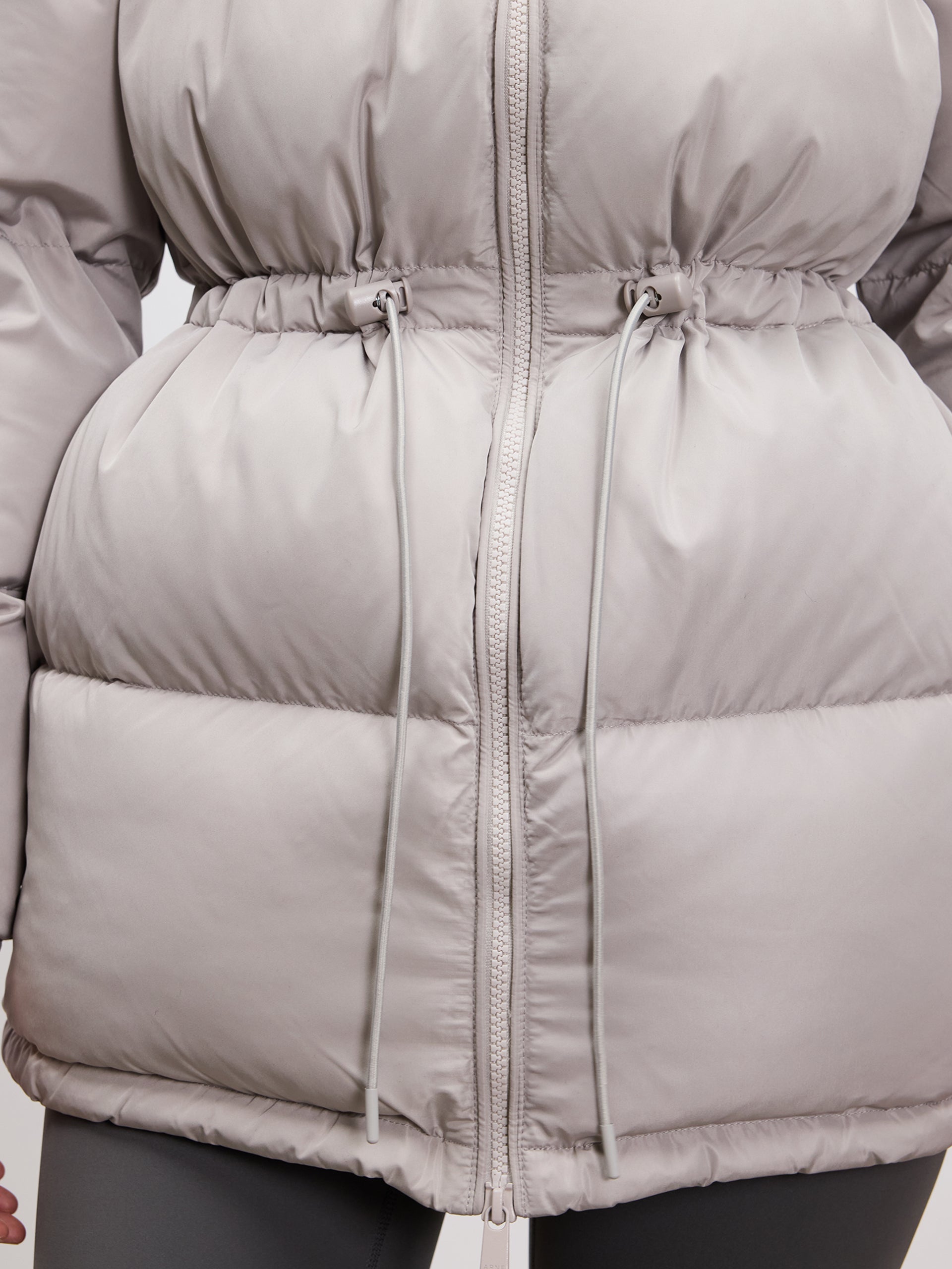 Womens Tie Waist Puffer Jacket in Stone