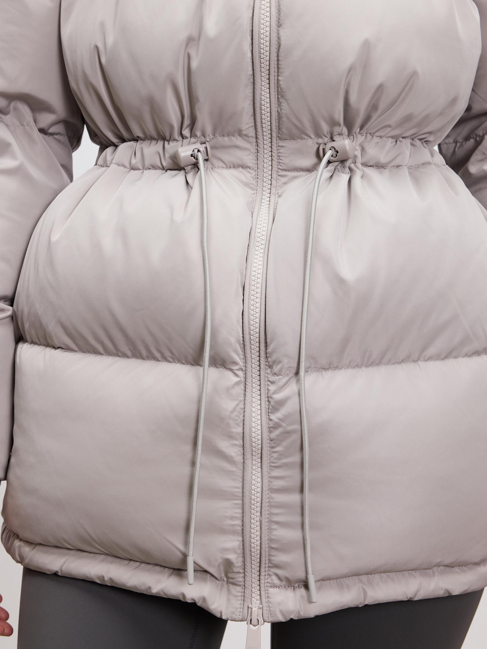 Womens Tie Waist Puffer Jacket in Stone