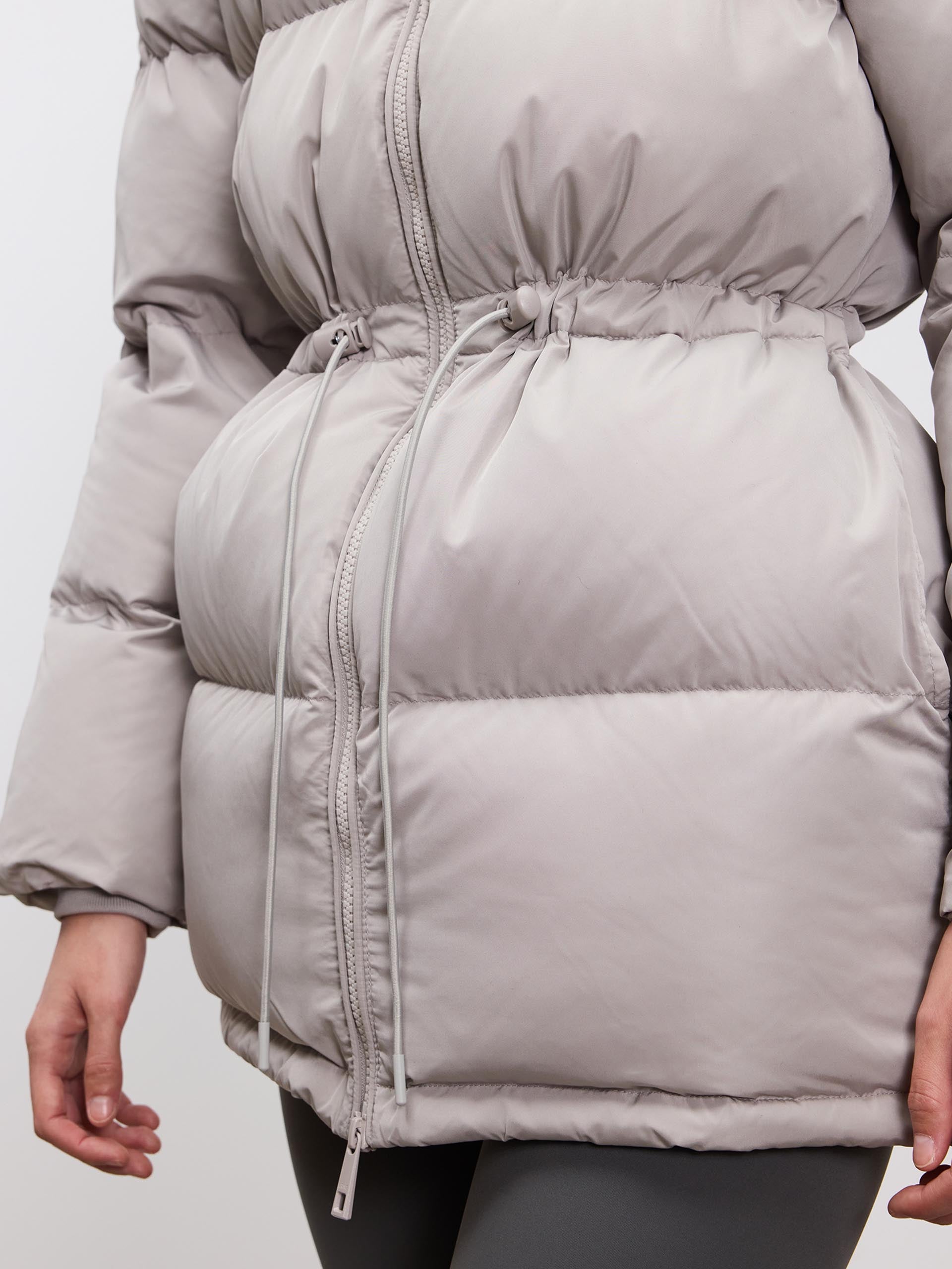 Womens Tie Waist Puffer Jacket in Stone