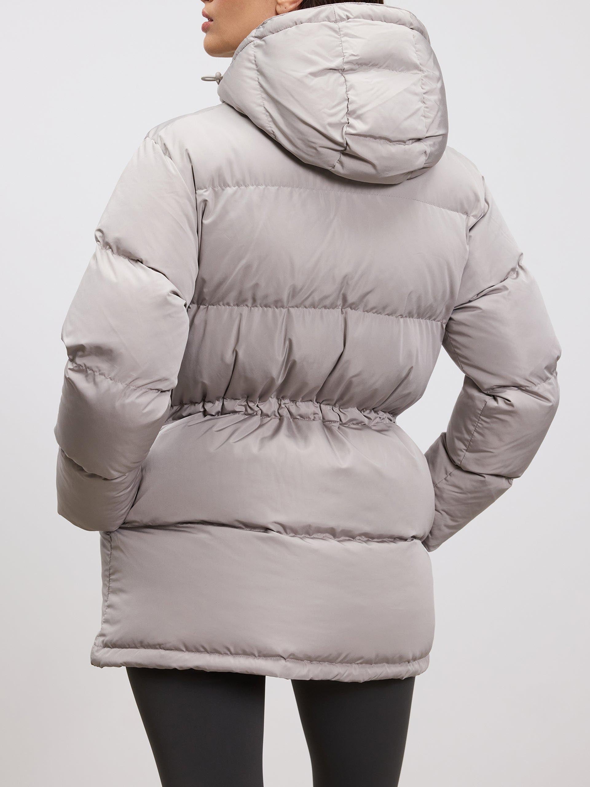 Womens Tie Waist Puffer Jacket in Stone