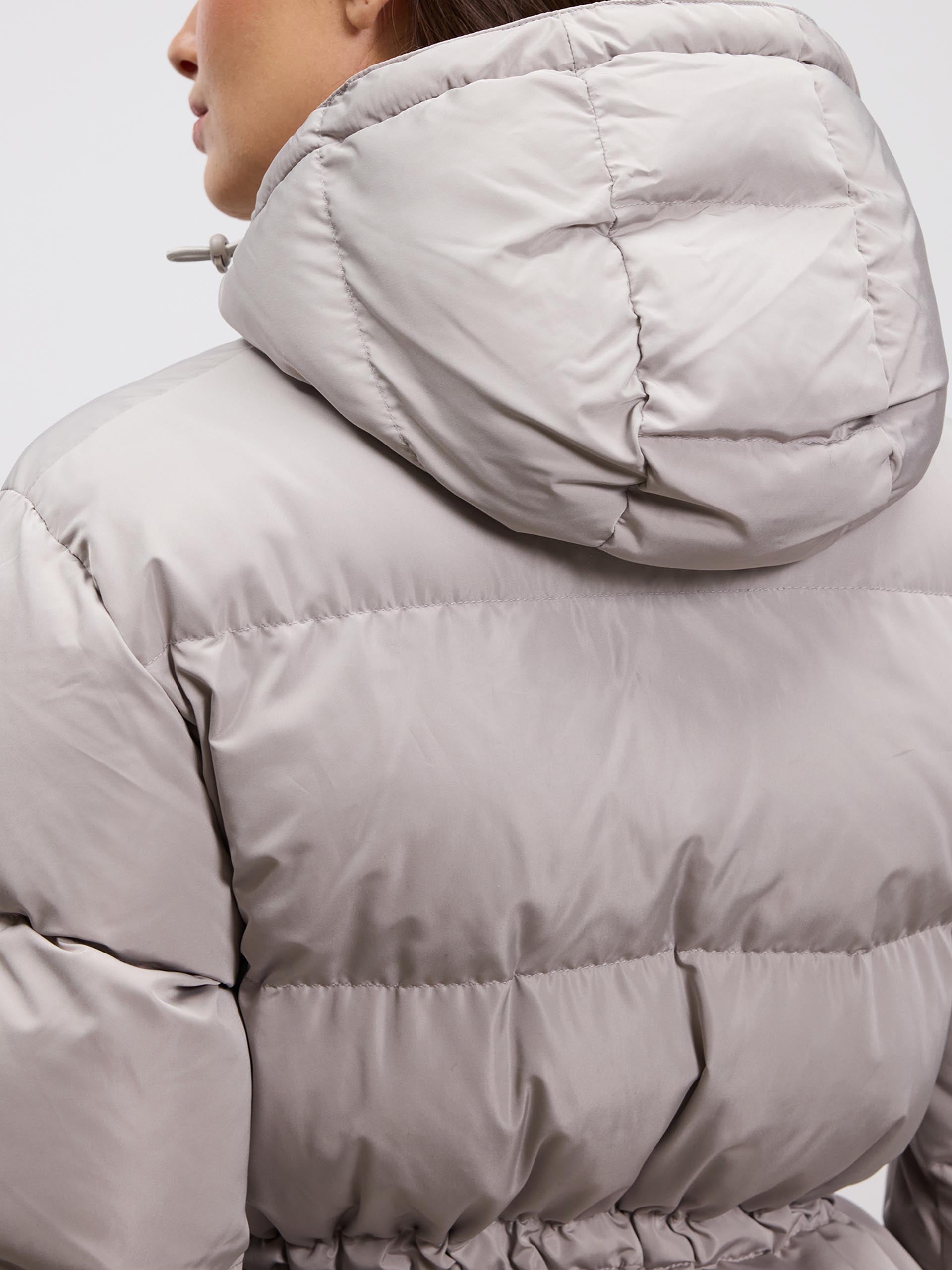 Womens Tie Waist Puffer Jacket in Stone