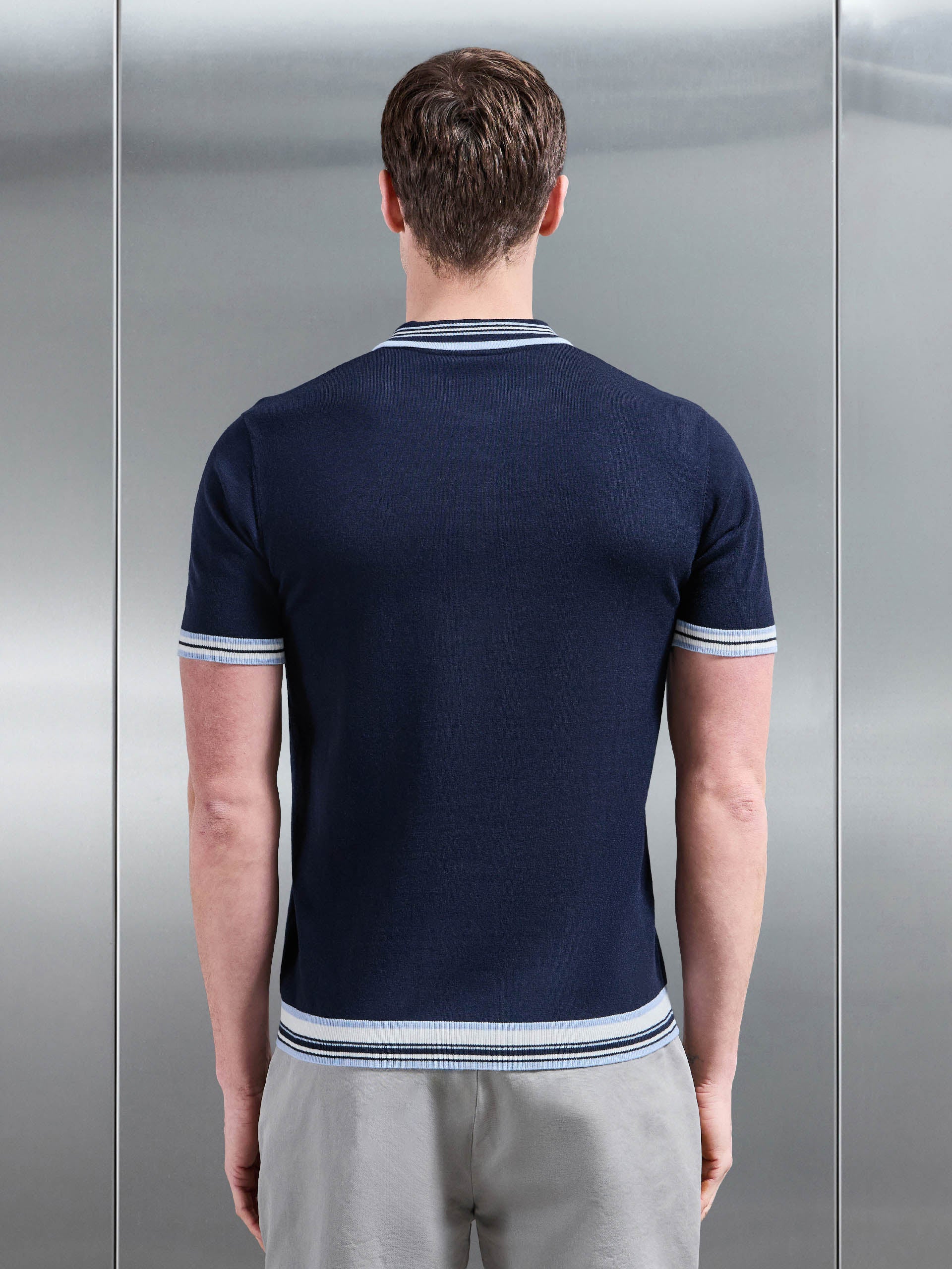 Tipped Knitted Polo Shirt in Navy