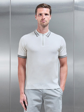 Tipped Knitted Polo Shirt in White
