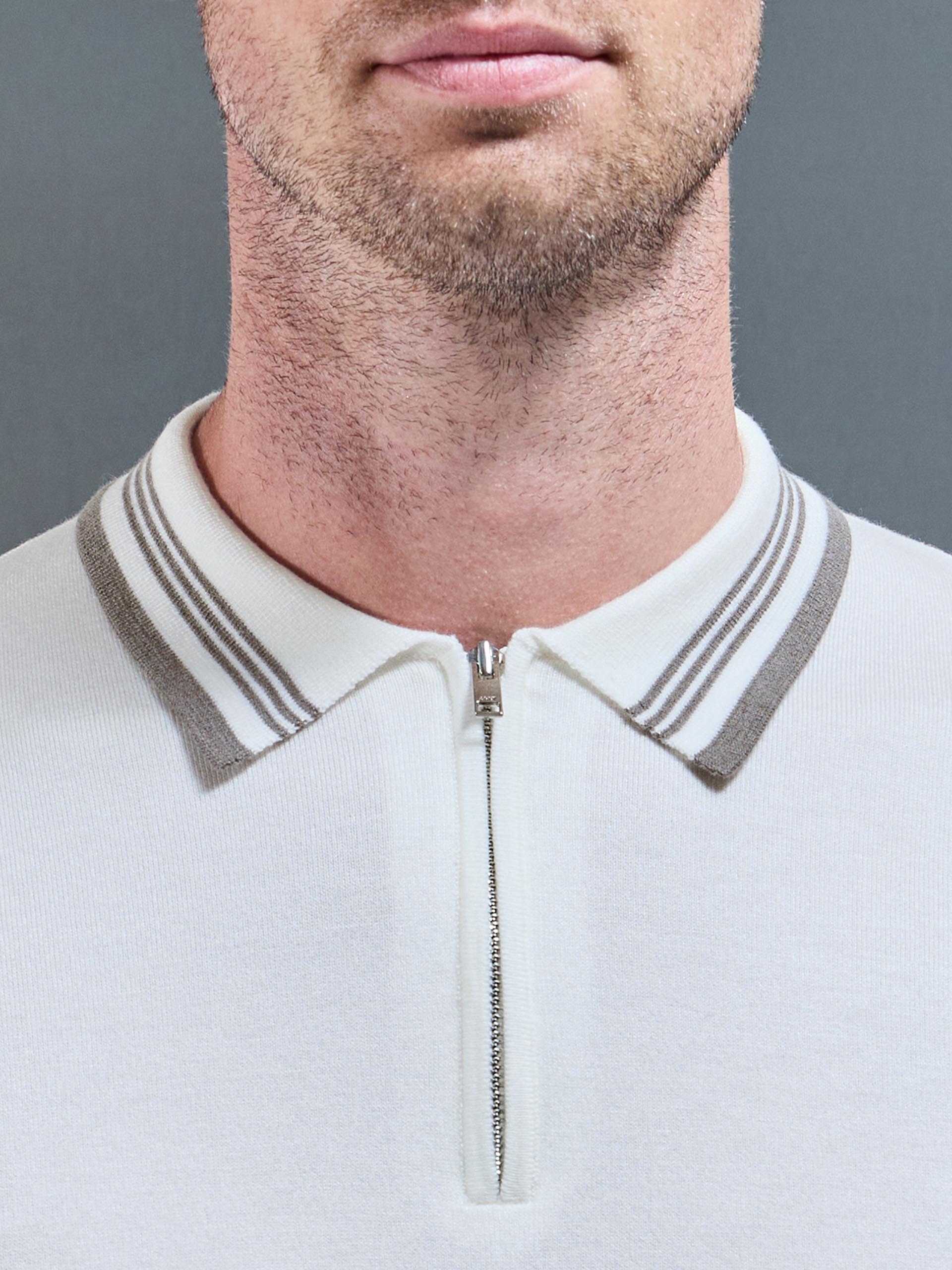 Tipped Knitted Polo Shirt in White