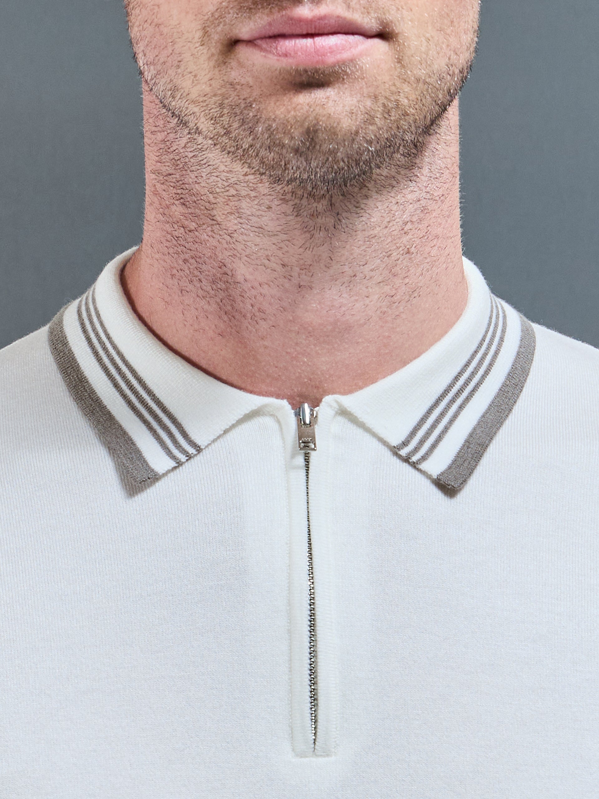 Tipped Knitted Polo Shirt in White