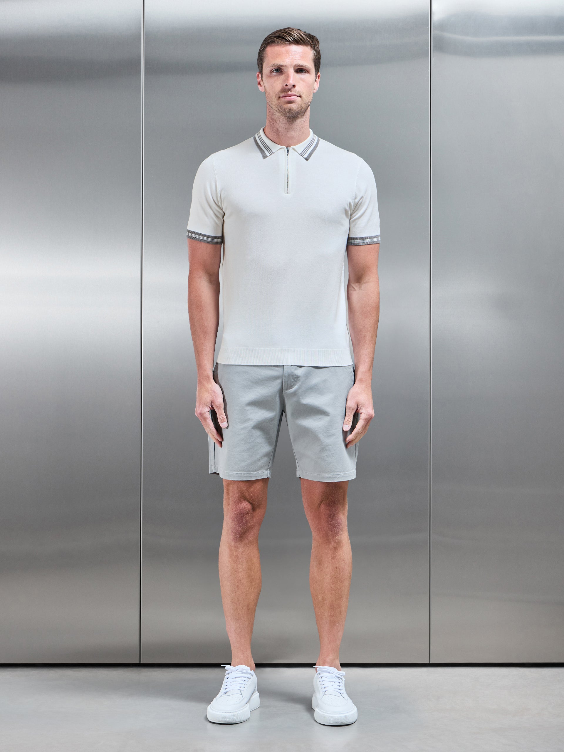 Tipped Knitted Polo Shirt in White